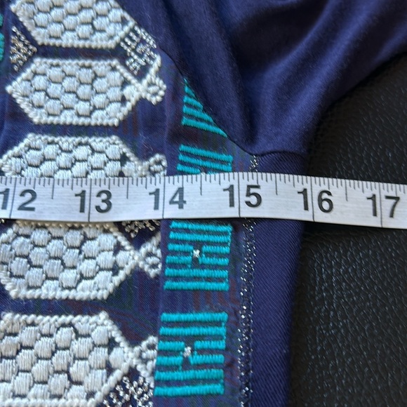 Anthropologie Tiny Nadia Shift Dress Embroidered Split Neck Blue Green Sz S NEW - Picture 13 of 15